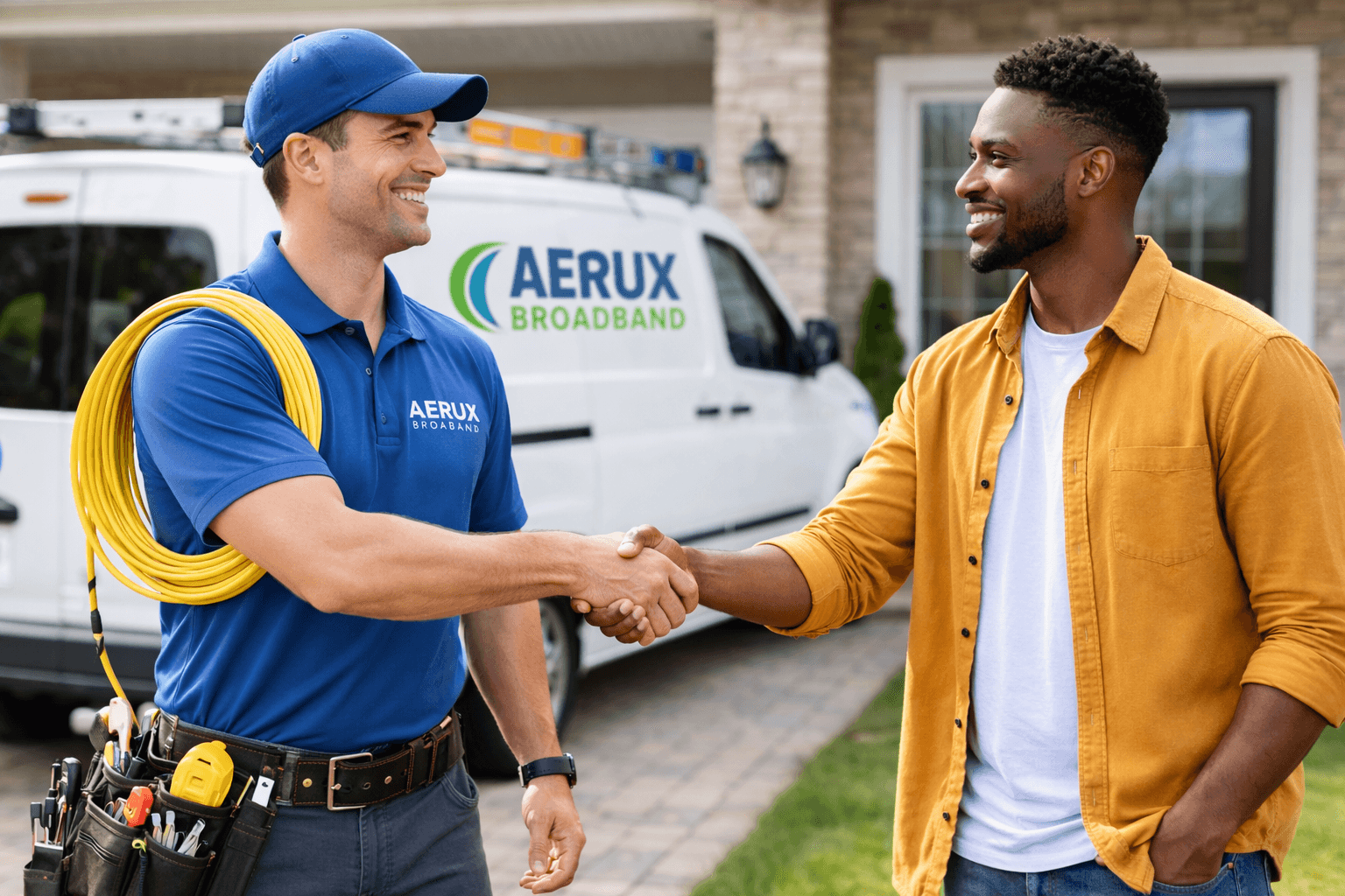 Aerux technician greeting customer
